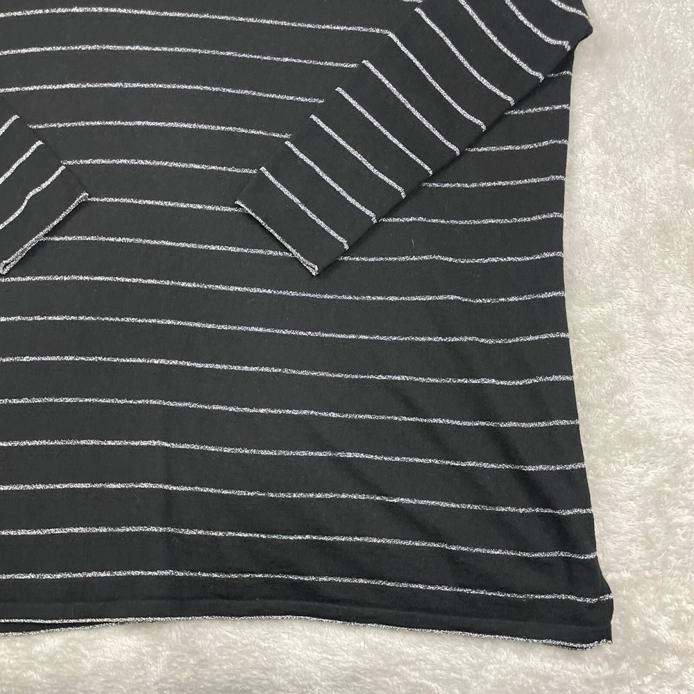 J. Jill Wool Blend Tunic Top Women L Black Silver Striped Angora 3/4 Sleeve Boxy - Picture 6 of 16